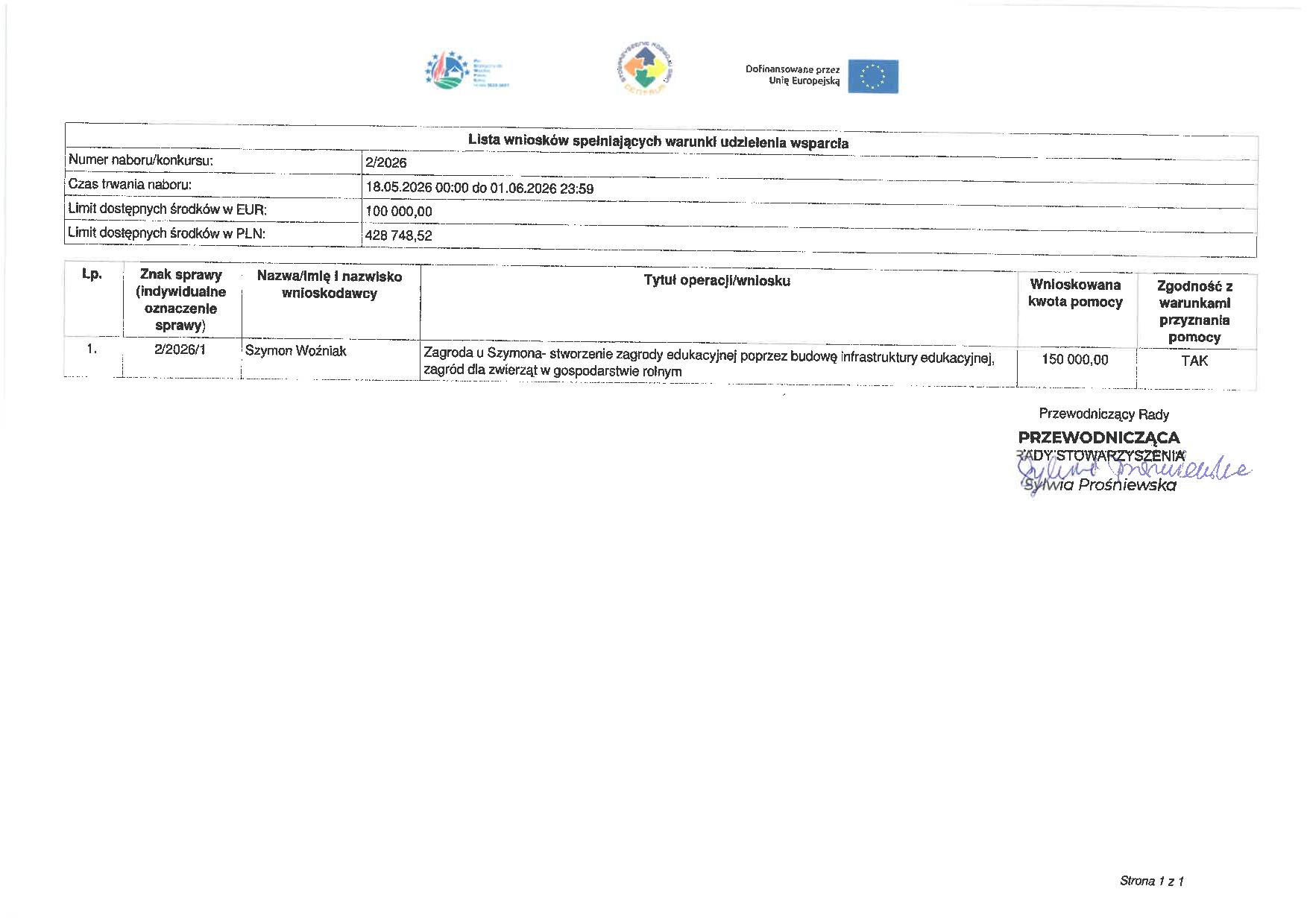 Lista operacji spełniających warunki udzielania wsparcia