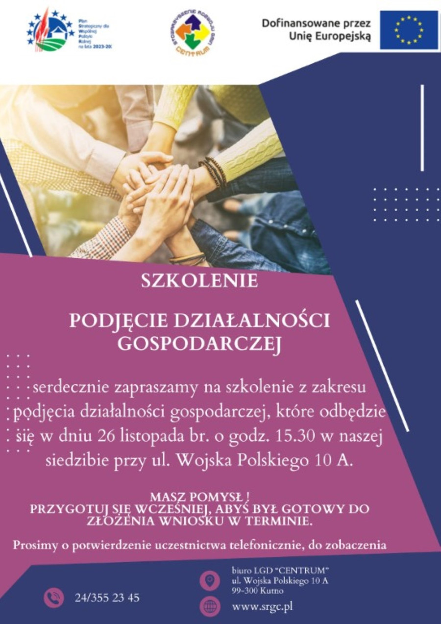 Szkolenie - podjęcie działalności gospodarczej Główne cele LSR na lata 2023-2029